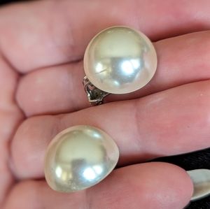 Vintage Faux Pearl with Silver Tone Clip Earrings